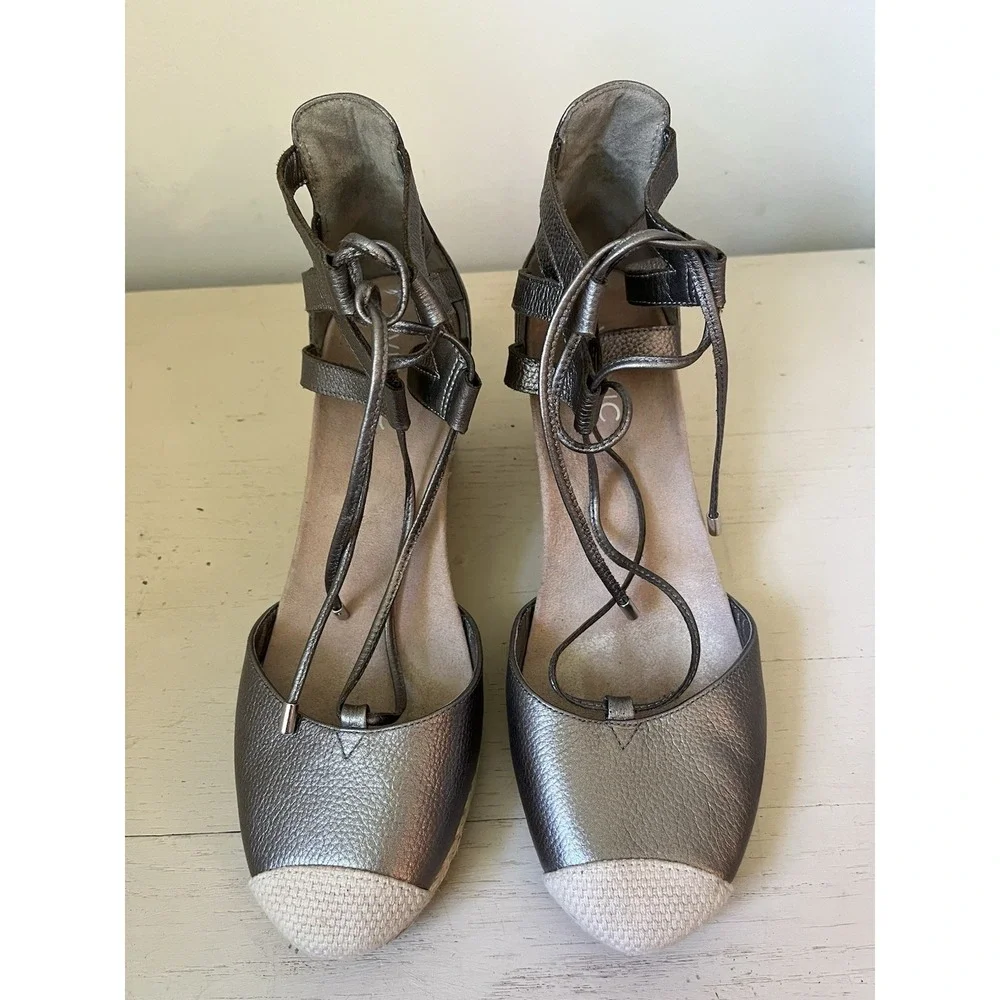 Vionic Women's Calypso Espadrille Wedge Sandals Metallic Pewter Size 9.5